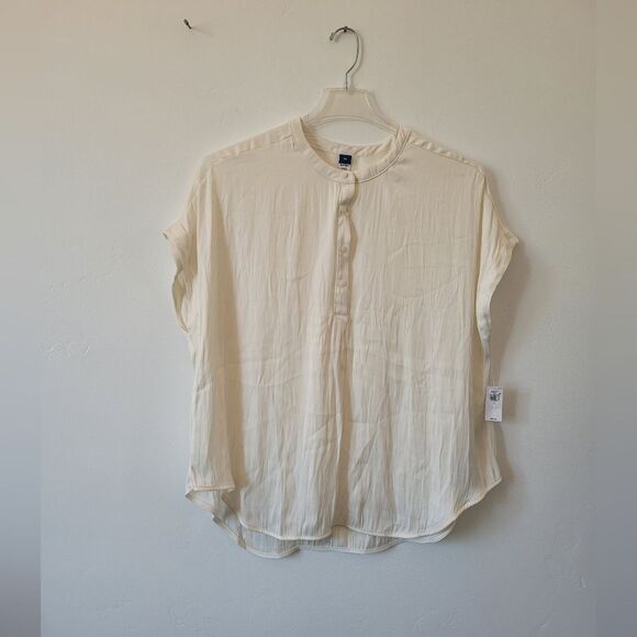 NEW Old Navy Ivory Cream Blouse Tunic Top Satin Minimalist Quiet Luxury XL - Picture 2 of 7